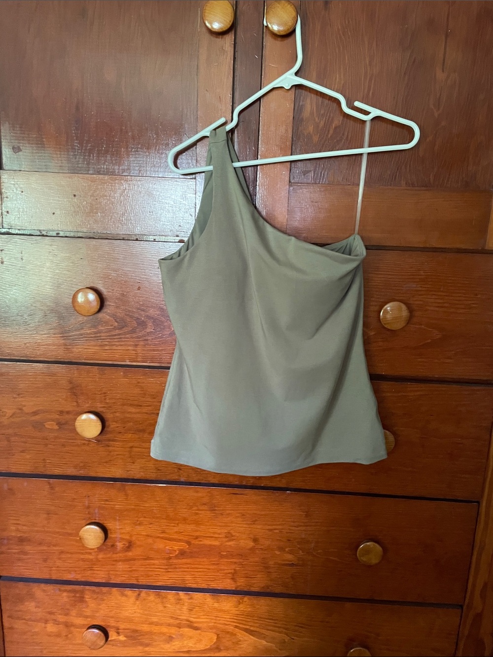 Lands' End One-Shoulder Olive Summer top. Full built in bra.